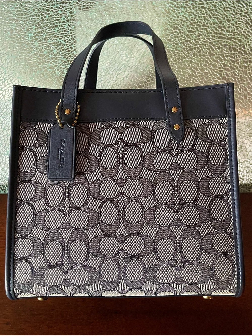 Coach Navy Blue Signature Jacquard Field Tote 22